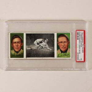 1912 T202 Hassan Triple Folder Tinker & Chance Evers makes a Safe Slide PSA 3 VG