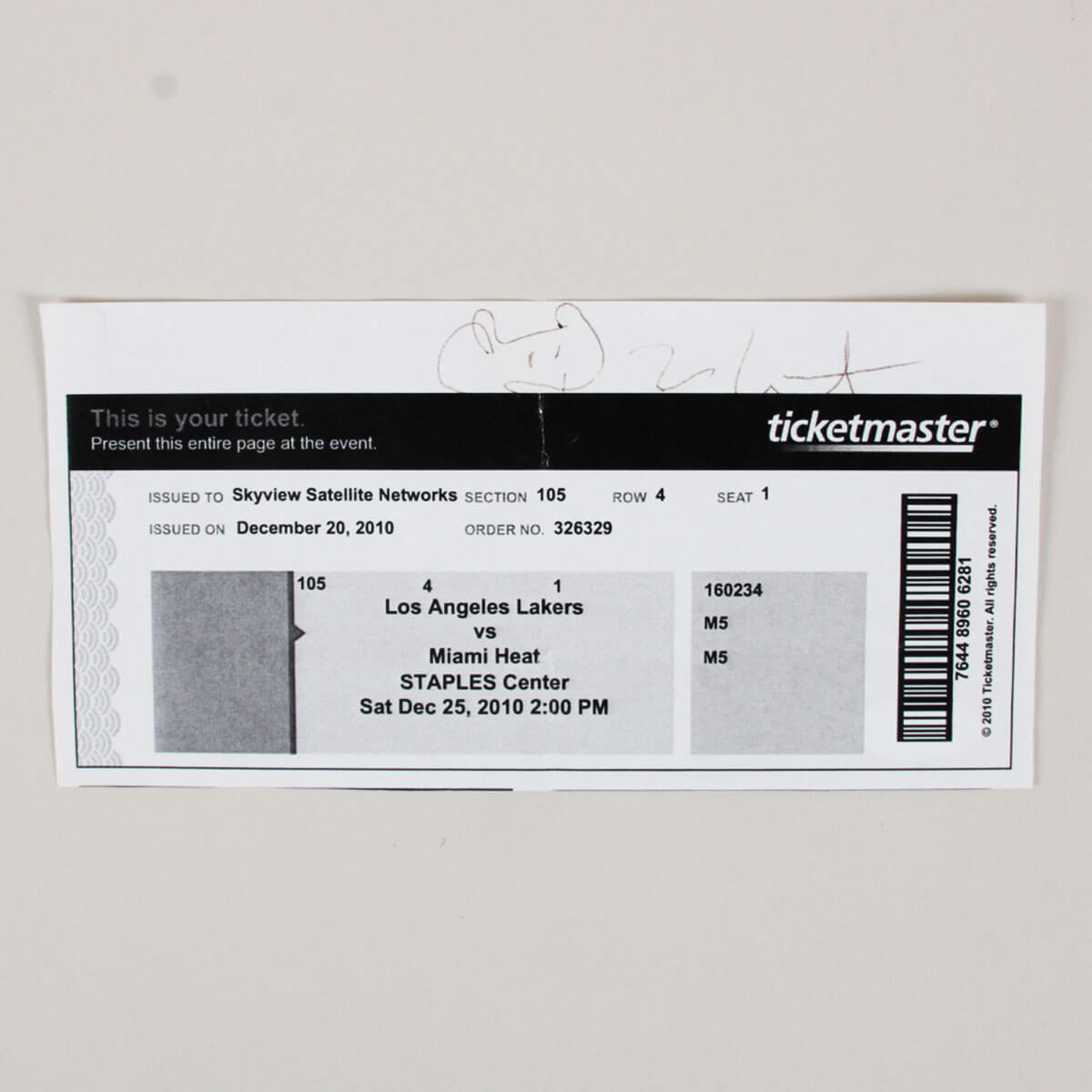 Kanye West 2010 Hand Signed Staples Center Basketball Ticket w/ Hand Drawn FACE ART LOA JSA