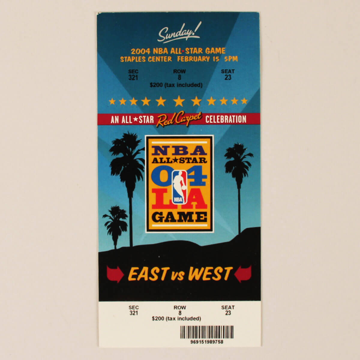 2004 NBA All Star game 2/15/2004 ticket Kobe Bryant Allen Iverson Shaq MVP