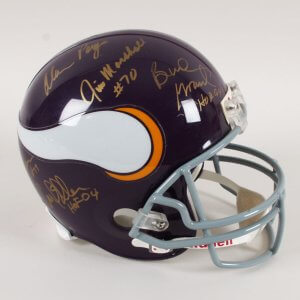 Purple People Eaters Signed Helmet Vikings Full Size (5 Sigs.) with Bud Grant - COA JSA & GAI