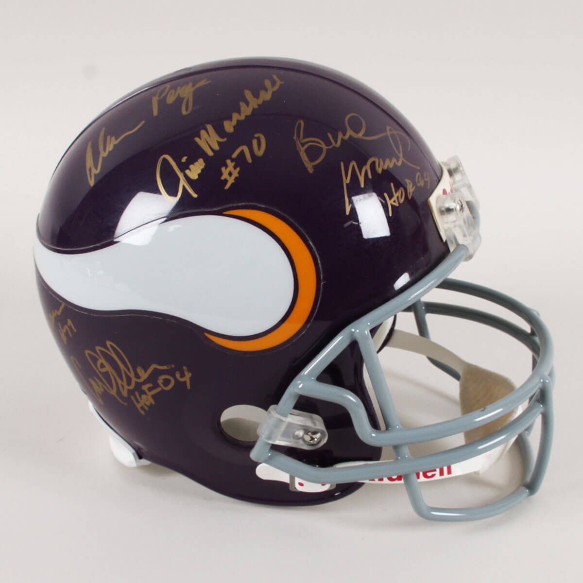 Purple People Eaters Signed Helmet Vikings Full Size (5 Sigs.) with Bud Grant - COA JSA & GAI