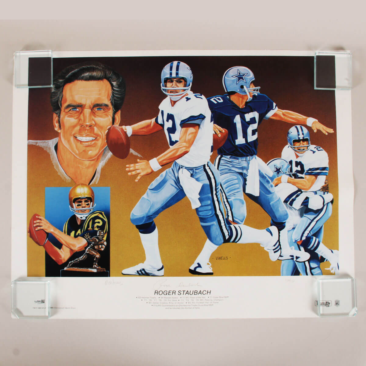 Roger Staubach Signed Lithograph Cowboys 22x28 - COA JSA