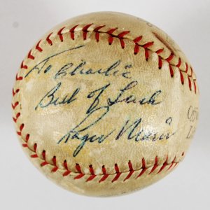Roger Maris Signed Baseball w/ Mickey Mantle & Ralph Houk Yankees - COA JSA