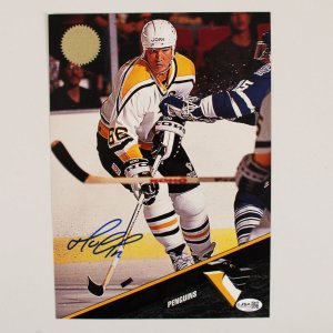 Mario Lemieux Signed Photo Card 1993 Leaf Blow Up - COA JSA