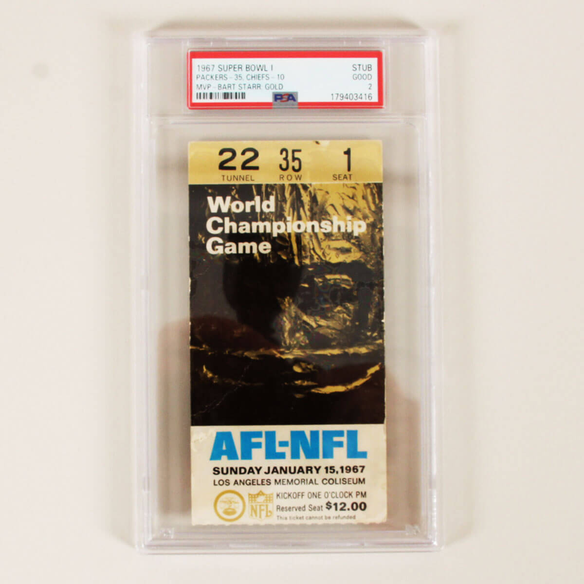 1967 Super Bowl 1 Graded Ticket - PSA 2