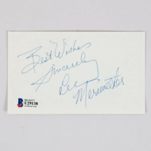 Lee Meriwether Signed Index Card – COA BAS
