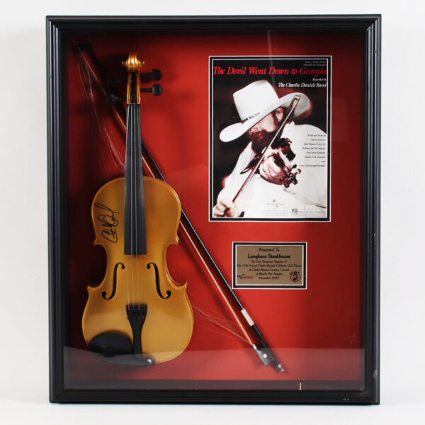 Charlie Daniels Signed Fiddle Display - COA BAS