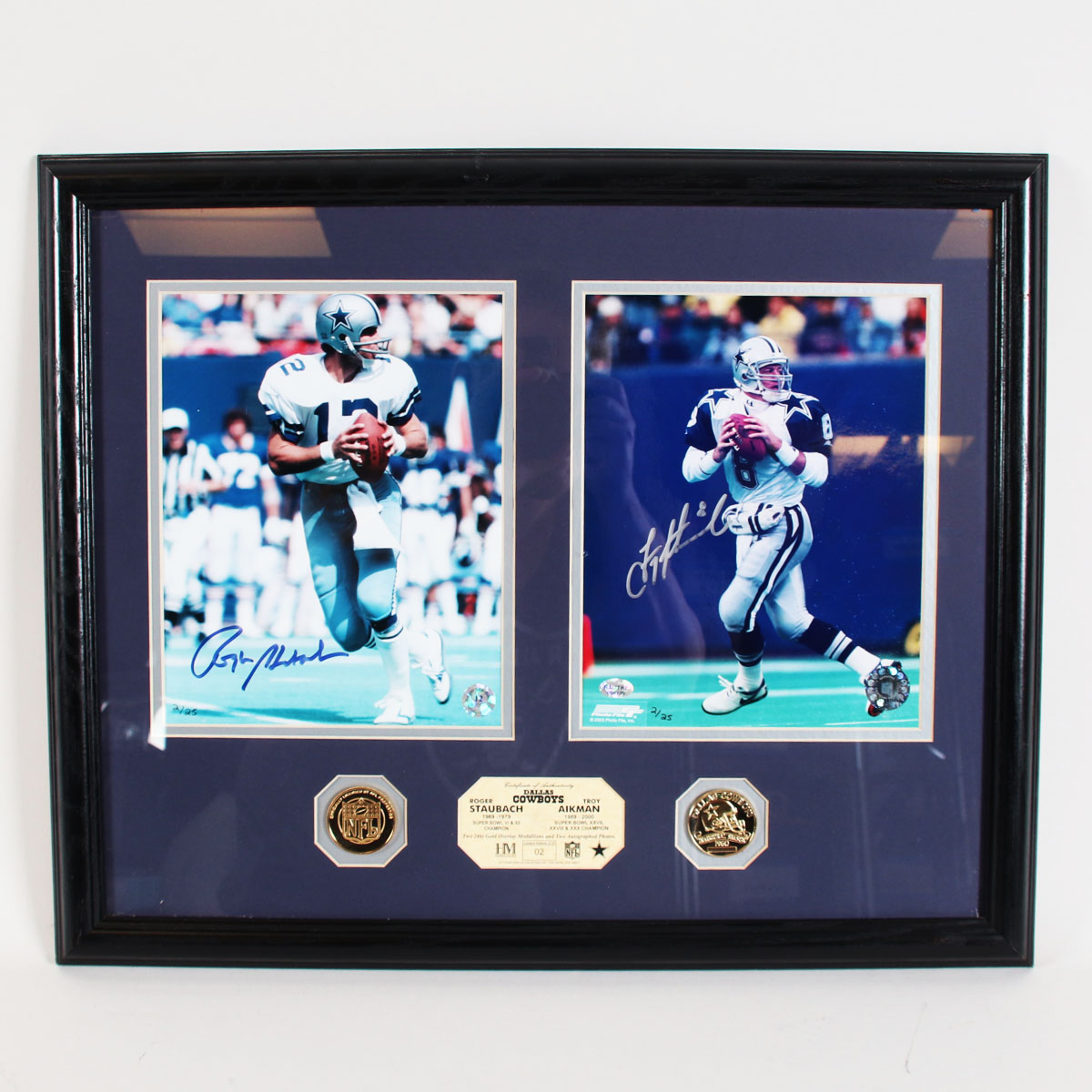 Roger Staubach & Troy Aikman Signed Photo Display Cowboys - COA