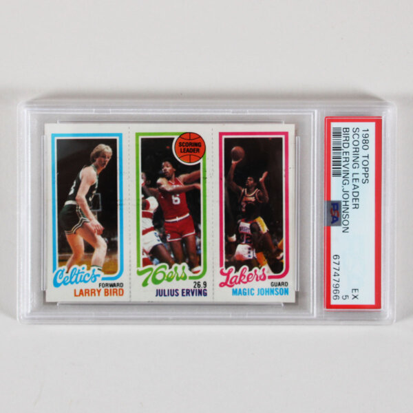 1980 Topps Scoring Leader Larry Bird, Magic Johnson & Julius Erving Rookie Card RC - Graded PSA 5