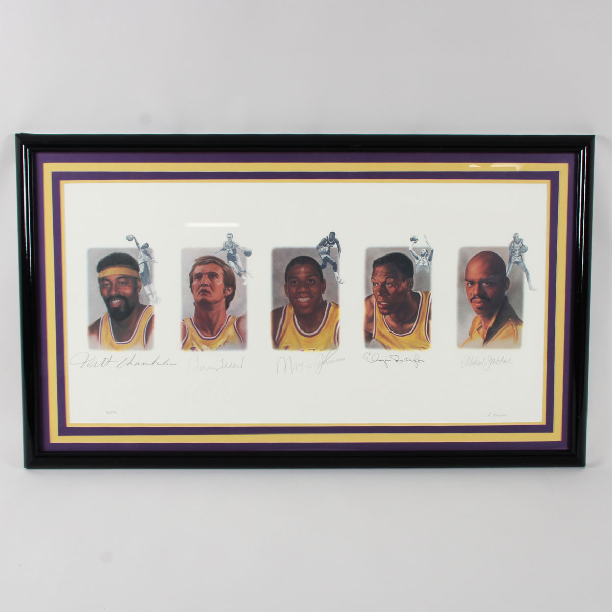 Los Angeles Lakers Legends Signed Lithograph (5) Wilt Chamberlain, Jerry West, etc. - COA JSA