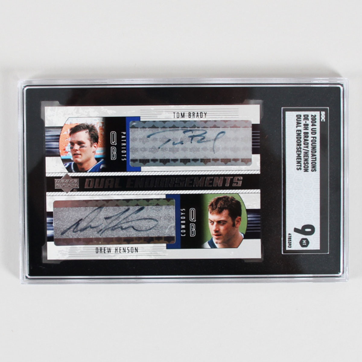 2004 Upper Deck Endorsements Tom Brady & Drew Henson Signed Graded Card #DE-BH Dual Auto SGC 9