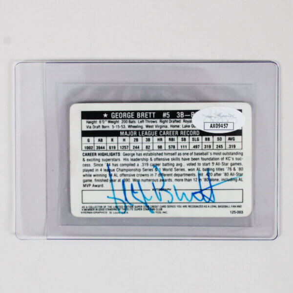 1981 Perma-Graphics Credit Star George Brett Signed Card Royals #3 - COA JSA