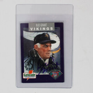 1992 Gatorade KFAN Bud Grant Signed Football Card Vikings K102 - COA JSA