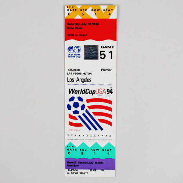 1994 World Cup Soccer USA Full Unused Ticket Game 51 Brazil vs Italy