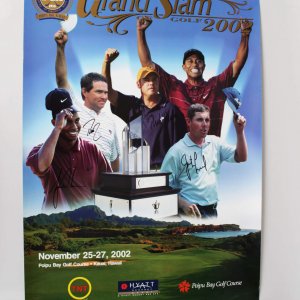 Tiger Woods, Davis Love, Justin Leonard, Rich Beam, Signed PGA Grand Slam 2002 Poster