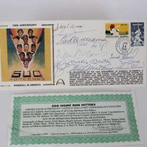 11 500 Home Run Hitters Signed Gateway Silk Cachet Commemorative Envelope Display  (w/11 incl. Mickey Mantle