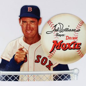 Boston Red Sox Ted Williams "Drink Moxie" Easel Back Sign