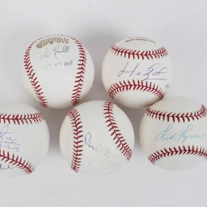 Boston Red Sox Signed Baseball Lot of (5) Incl. Jon Lester & Jason Varitek, Mike Lowell, Manny Ramirez, Fred Lynn & Bruins Bobby Orr