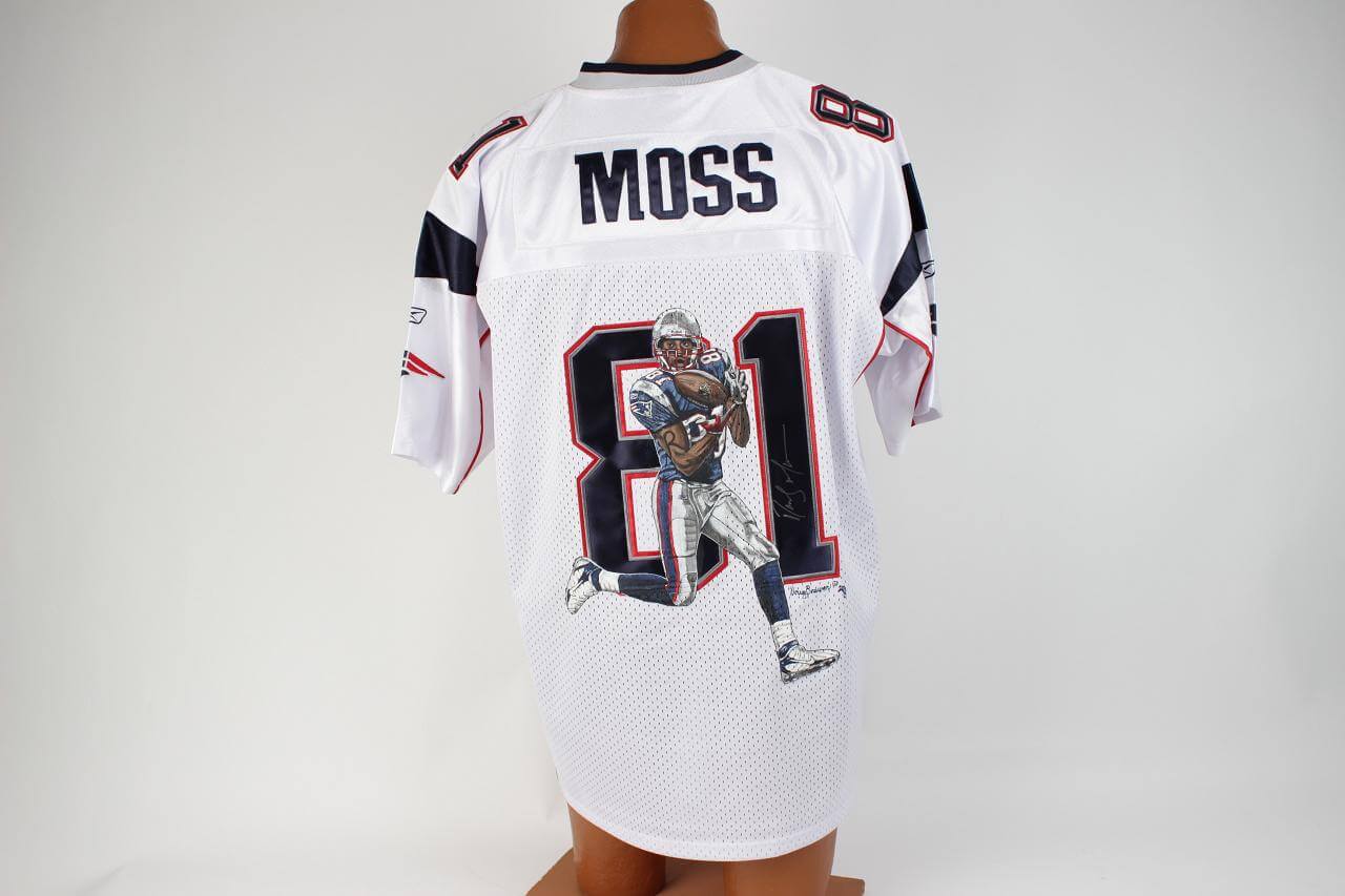 Patriots Randy Moss Autographed Hand Painted (Doug Brewer 2008) White  Jersey COA