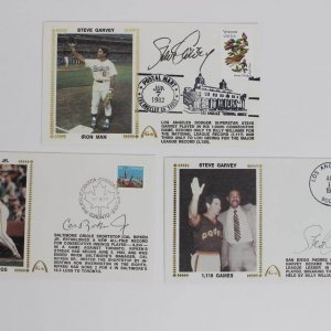 Lot of 3 Baseball Signed First Day Covers (FDC) Cachets Baltimore Orioles Cal Ripken Jr. & (2) Dodgers Padres Steve Garvey