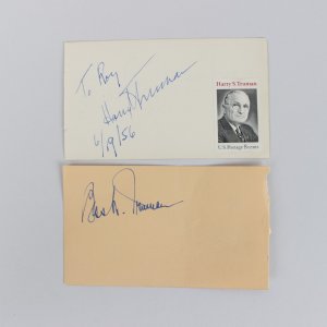 6/19/56 President Harry Truman & First Lady Bess Truman Signed 3x5 Cuts