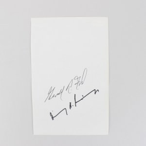 Gerald Ford & Henry Kissinger Signed 5x8 Cut (JSA)
