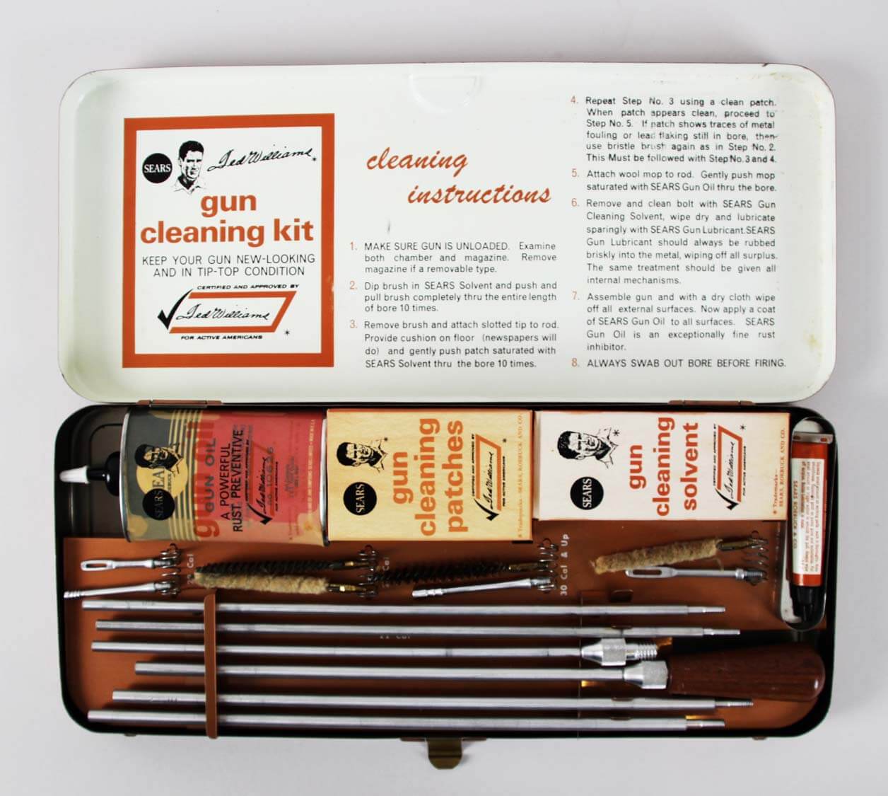 Vintage 1960s Sears Ted Williams Rifle Gun Cleaning Kit W/Gun Oil