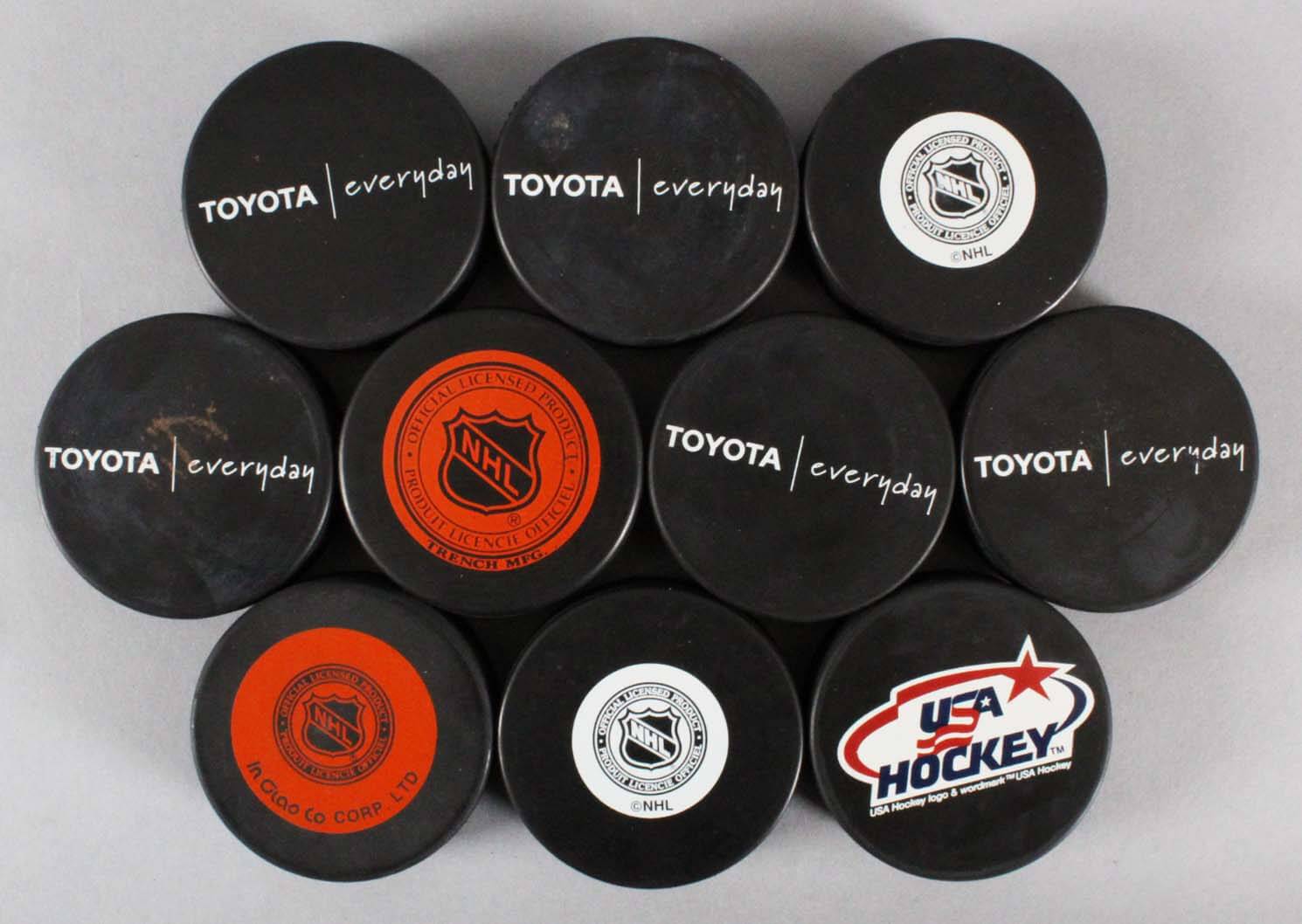 NHL Signed Hockey Puck Lot (10) Luc Robitalle Etc. COA JSA