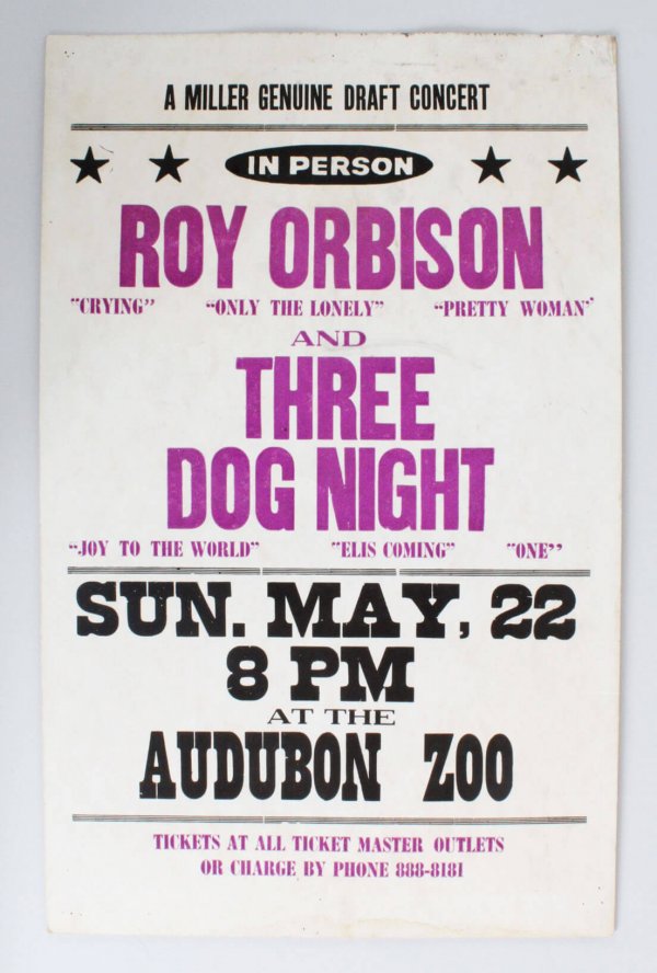 Roy Orbison & Three Dog Night Concert Poster Memorabilia Expert