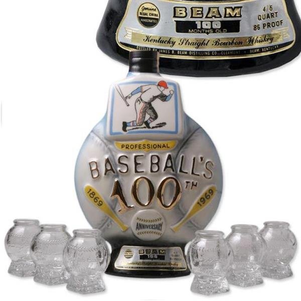 1969 Jim Beam “100 Years of Baseball” Decanter, Sealed With Contents