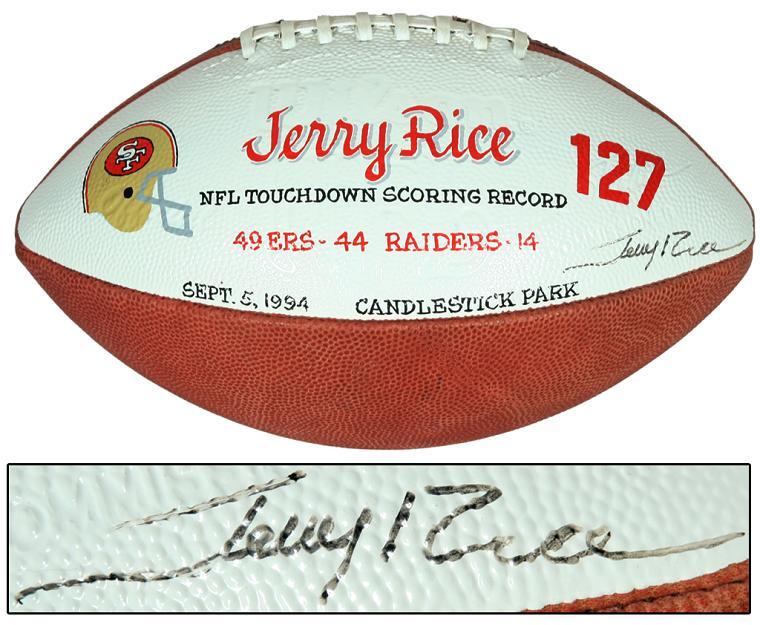 Jerry Rice Commemorative Signed Football Honoring Record Setting Touchdown  Performance