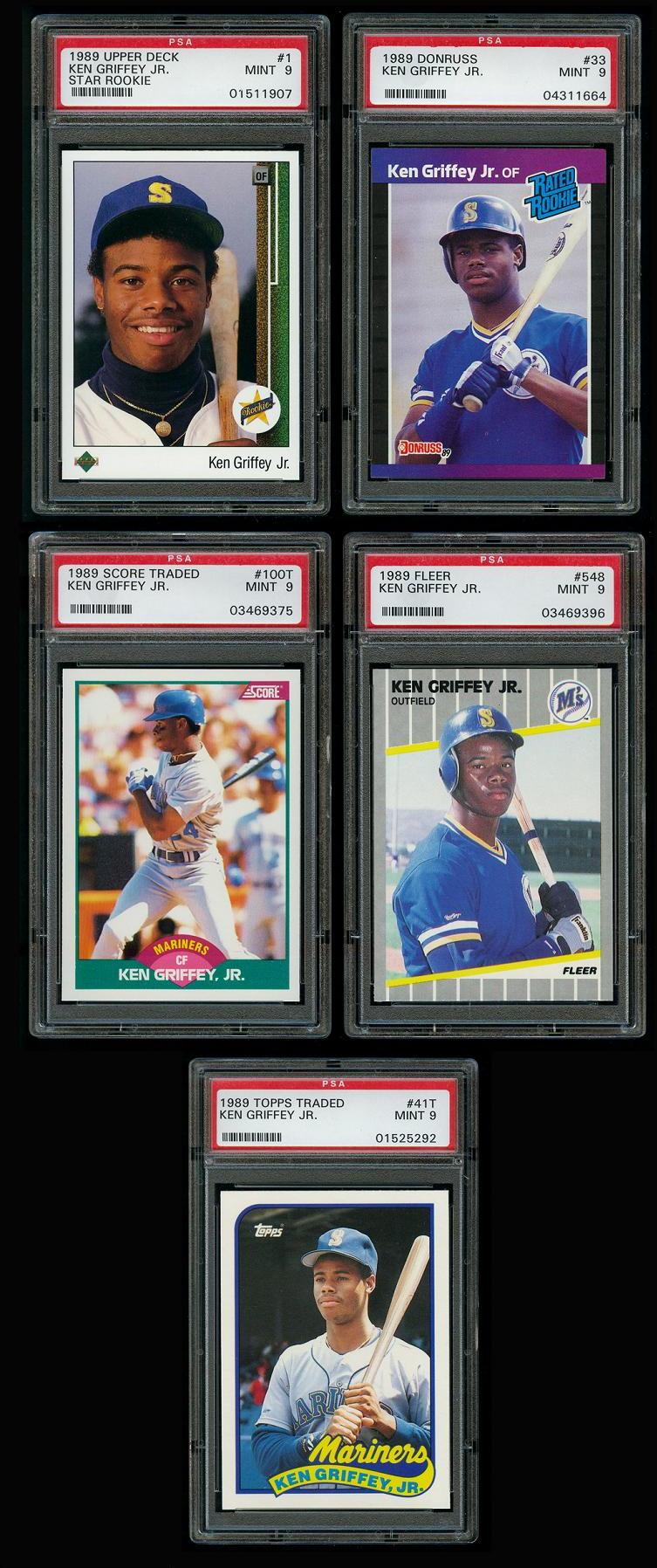 On His Way to 600' Lot of Five 1989 Ken Griffey, Jr. Rookie Cards All PSA Graded MINT 9 (Upper Deck, Donruss, Fleer, Score Traded & Topps Traded) Memorabilia Expert On His Way to 600' Lot of Five 1989 Ken Griffey, Jr. Rookie Cards All PSA Graded MINT 9 (Upper Deck, Donruss, Fleer, Score Traded & Topps Traded) Memorabilia Expert