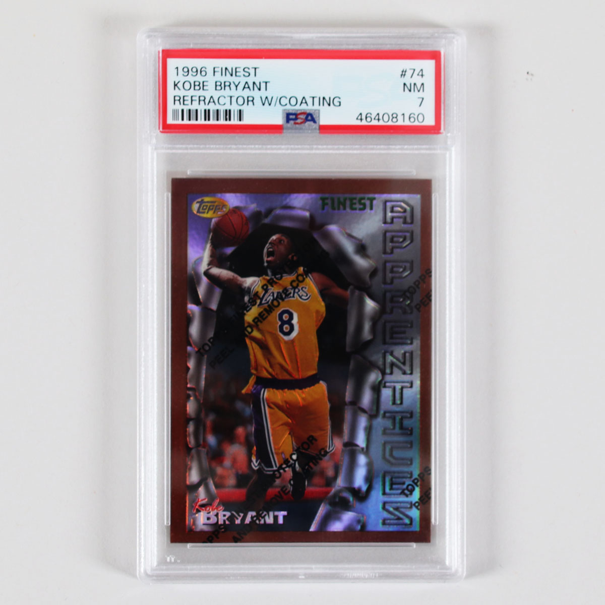 1996 Finest Kobe Bryant Graded RC Card Refractor w/Coating Rookie #74 PSA NM 7 Memorabilia Expert 1996 Finest Kobe Bryant Graded RC Card Refractor w/Coating Rookie #74 PSA NM 7 Memorabilia Expert