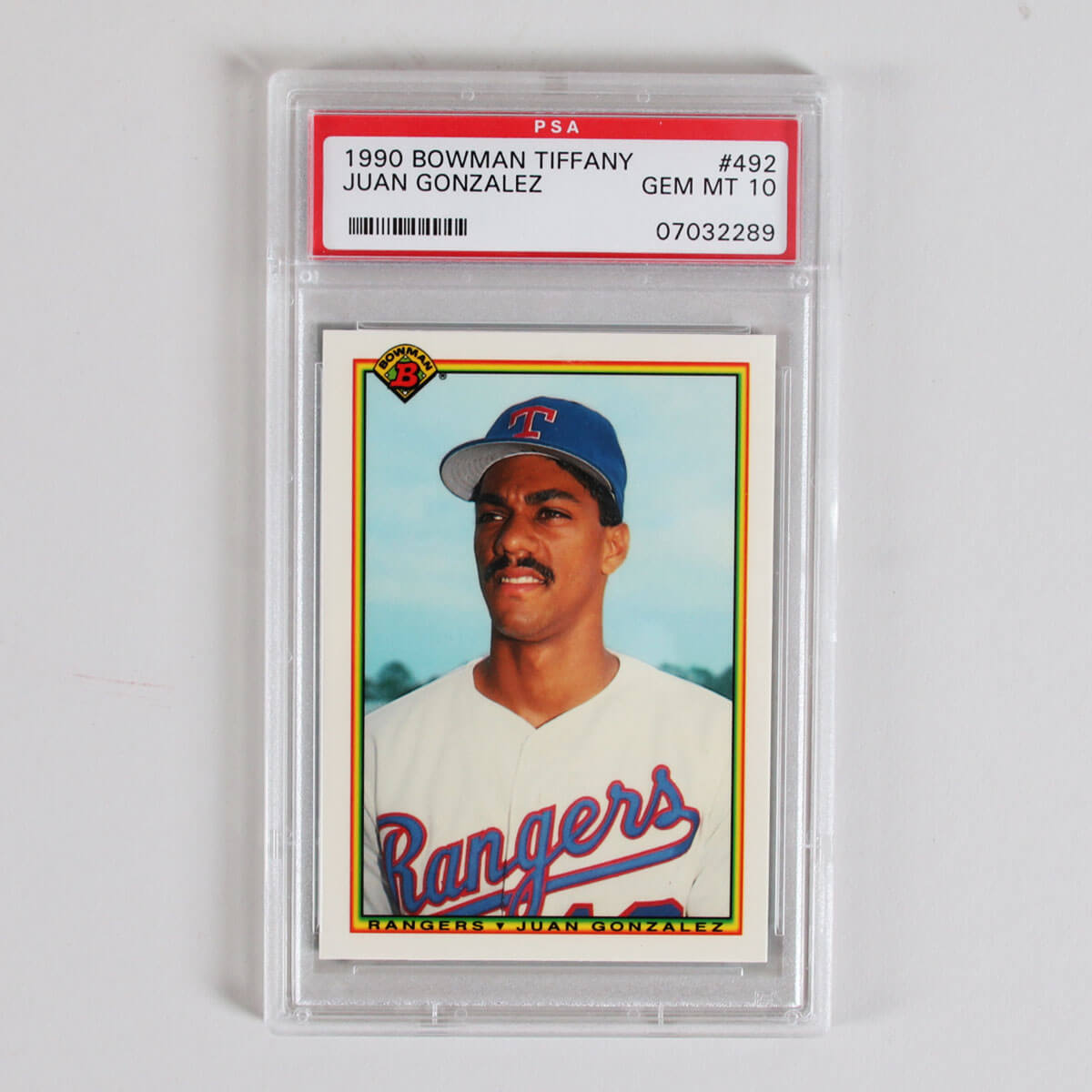 1990 Bowman Tiffany Juan Gonzalez Rookie Card 492 RC Graded PSA GEM 