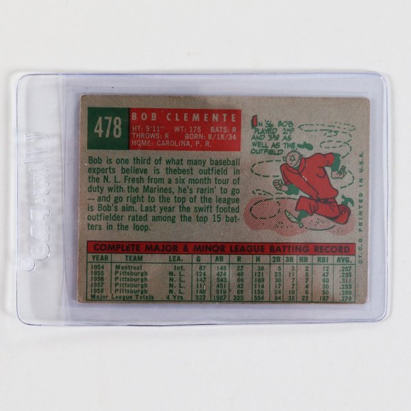1959 Topps Bob Clemente Baseball Card 478 Memorabilia Expert